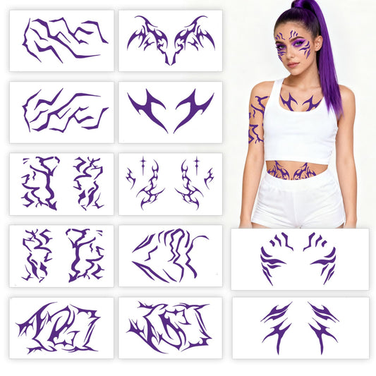 Yazhiji intricate purple runes cosplay tattoos for bold, screen-ready fantasy looks