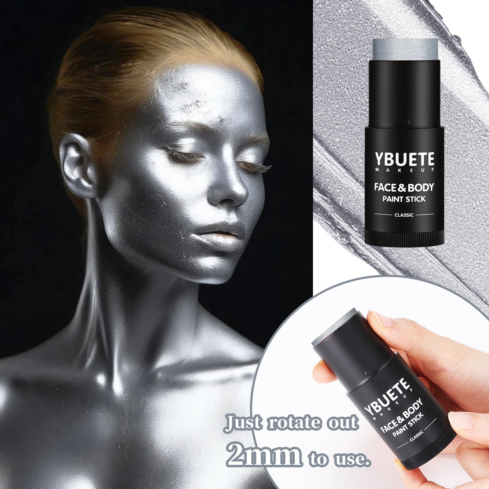 YBUETE face body paint stick color palette shows vibrant hues for fantasy looks.