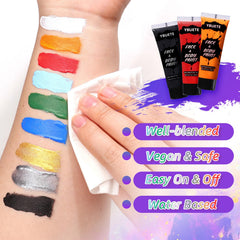 YBUETE Halloween cosplay look on skin demonstrates durable color ideas.