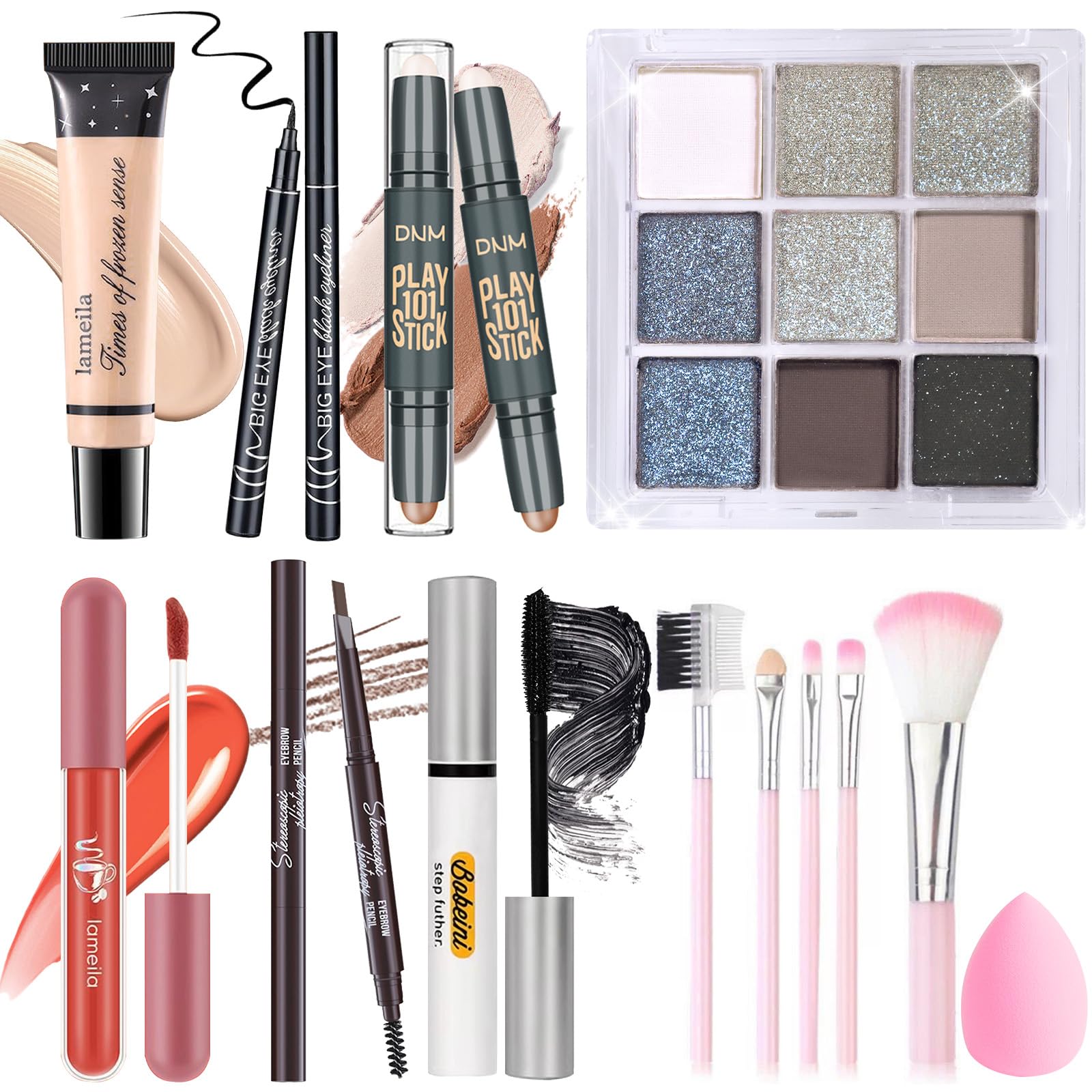 YBUETE makeup set with 9-color eyeshadow palette for versatile looks.