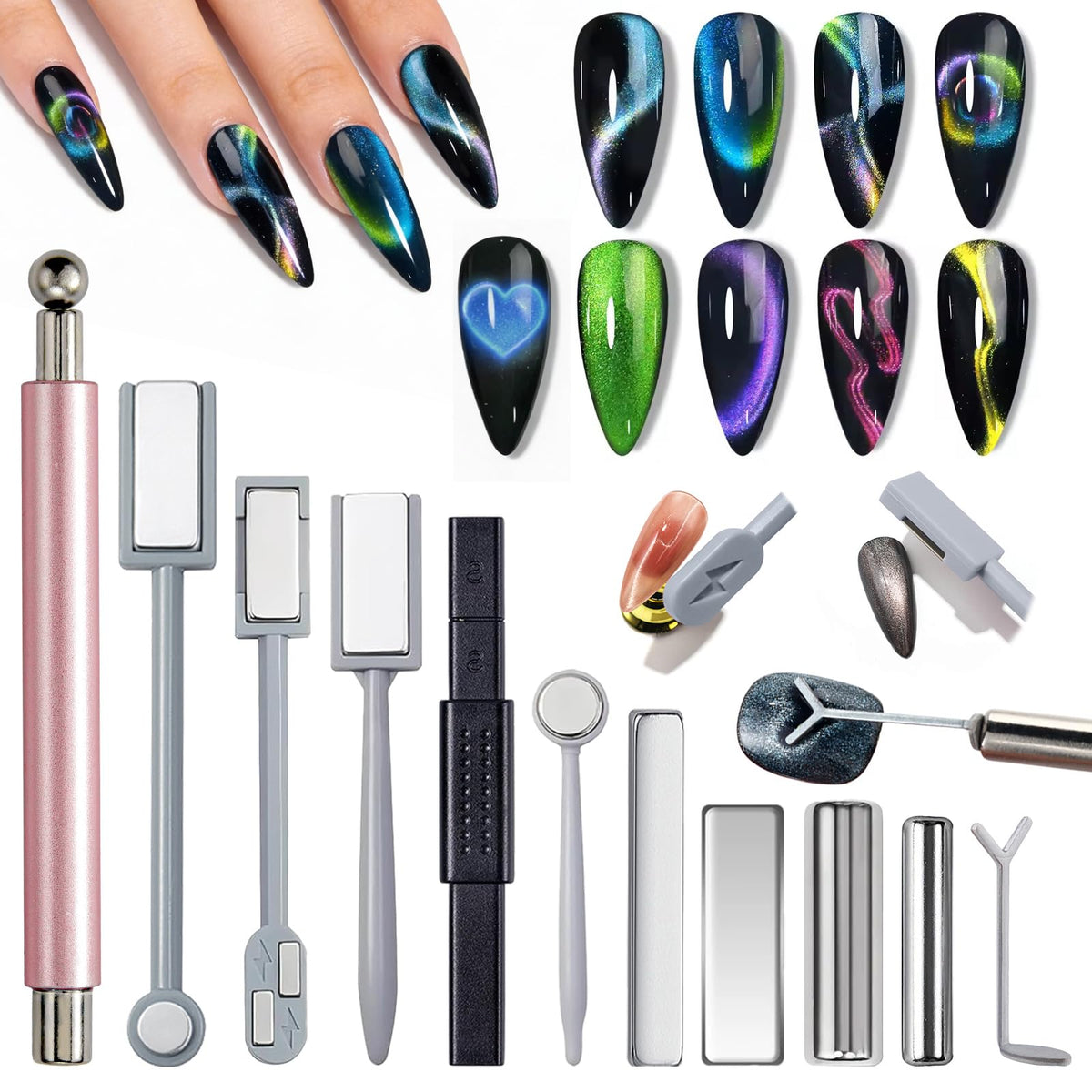 YECIRALA cat-eye magnet pen in pink for dynamic gradient nail effects.