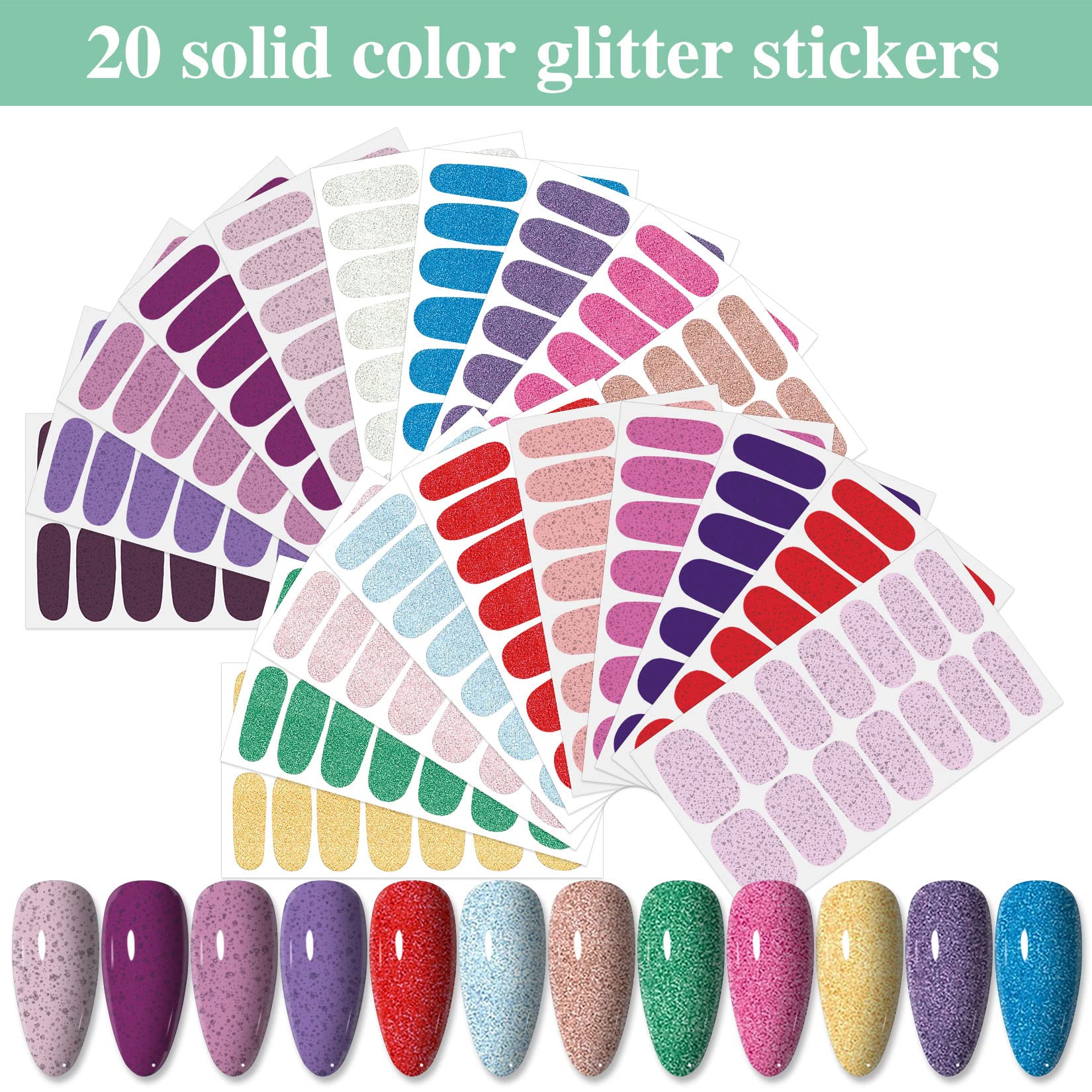 YECIRALA glitter solid designs closeup showing vibrant finishes for chic nails.