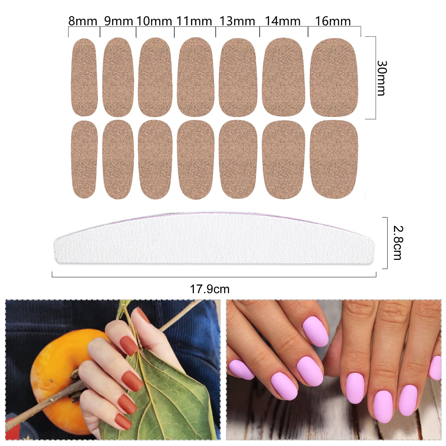 YECIRALA moon-shaped nail file included for shaping edges.
