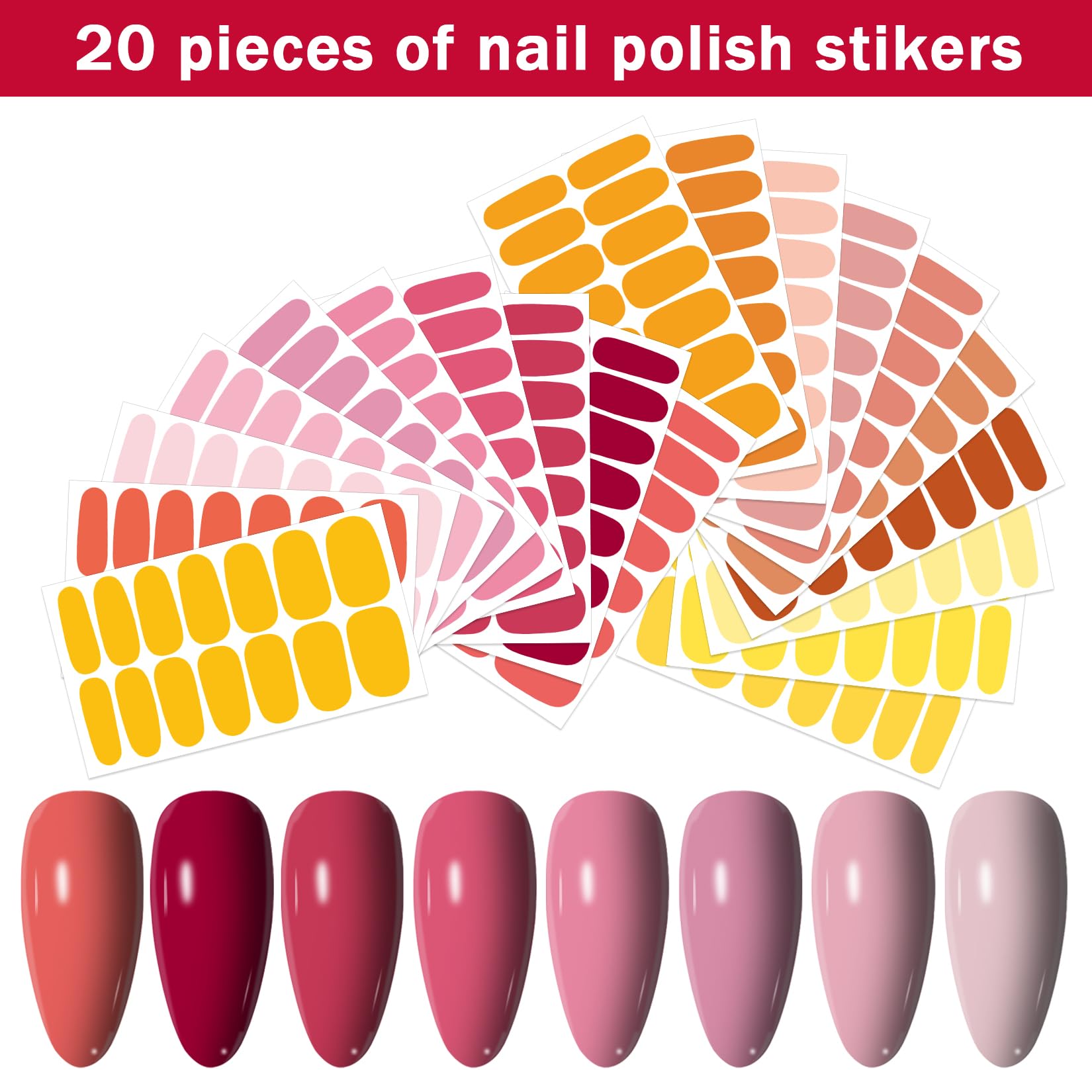 YECIRALA solid-design nail wraps in vibrant colors for versatile looks.