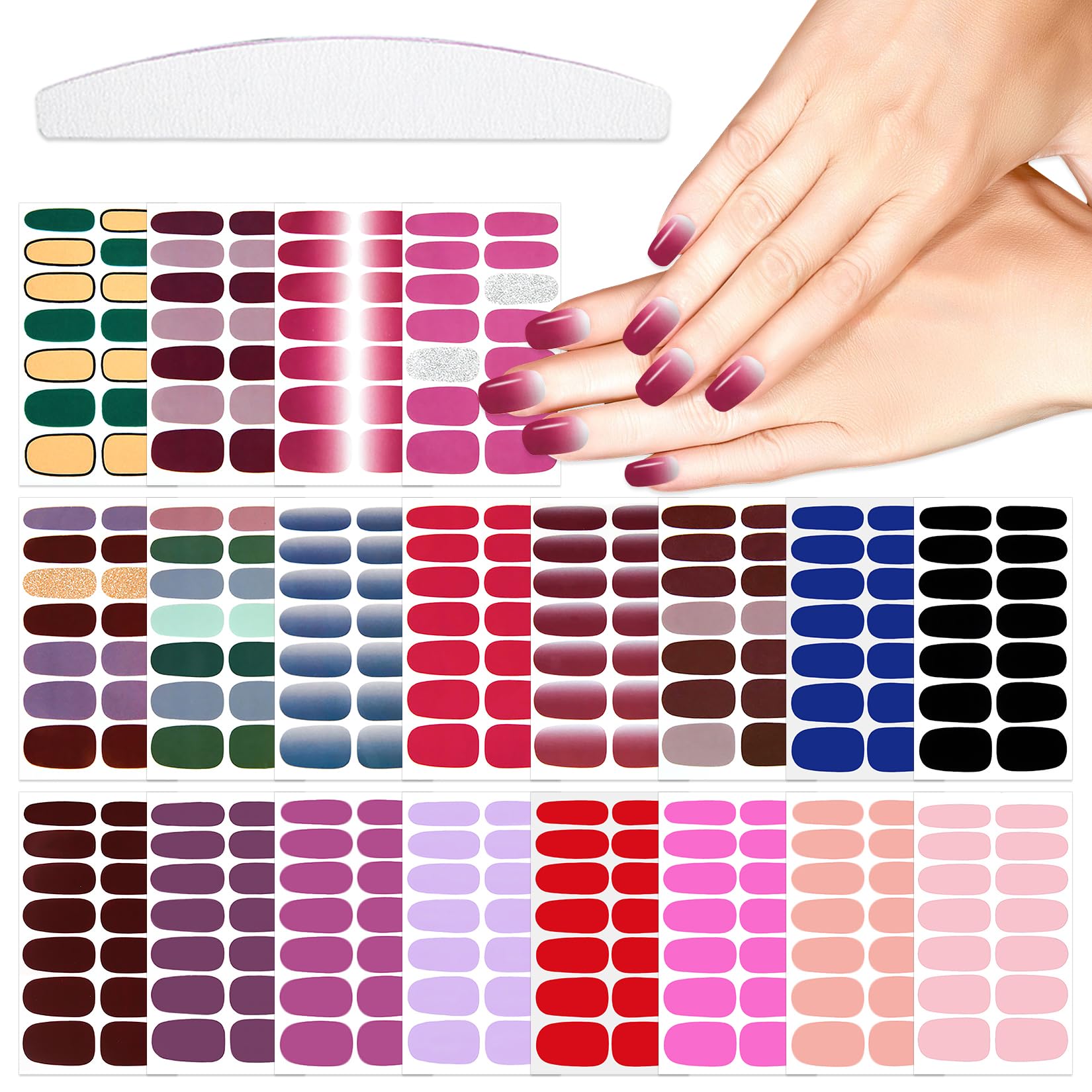 YECIRALA solid nail wraps kit with 20 sheets for DIY manicures