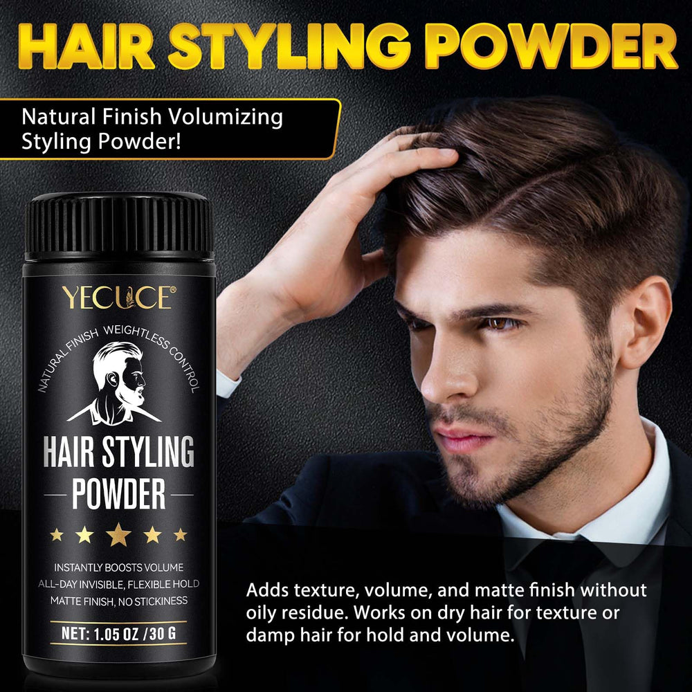 Yecuce application hands showcasing easy styling with hair powder.