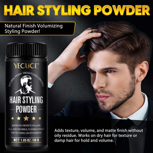Yecuce application hands showcasing easy styling with hair powder.