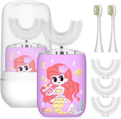 Yeklike Kids U-Shaped Electric Toothbrush Purple for ages 2-14 with mermaid glow design