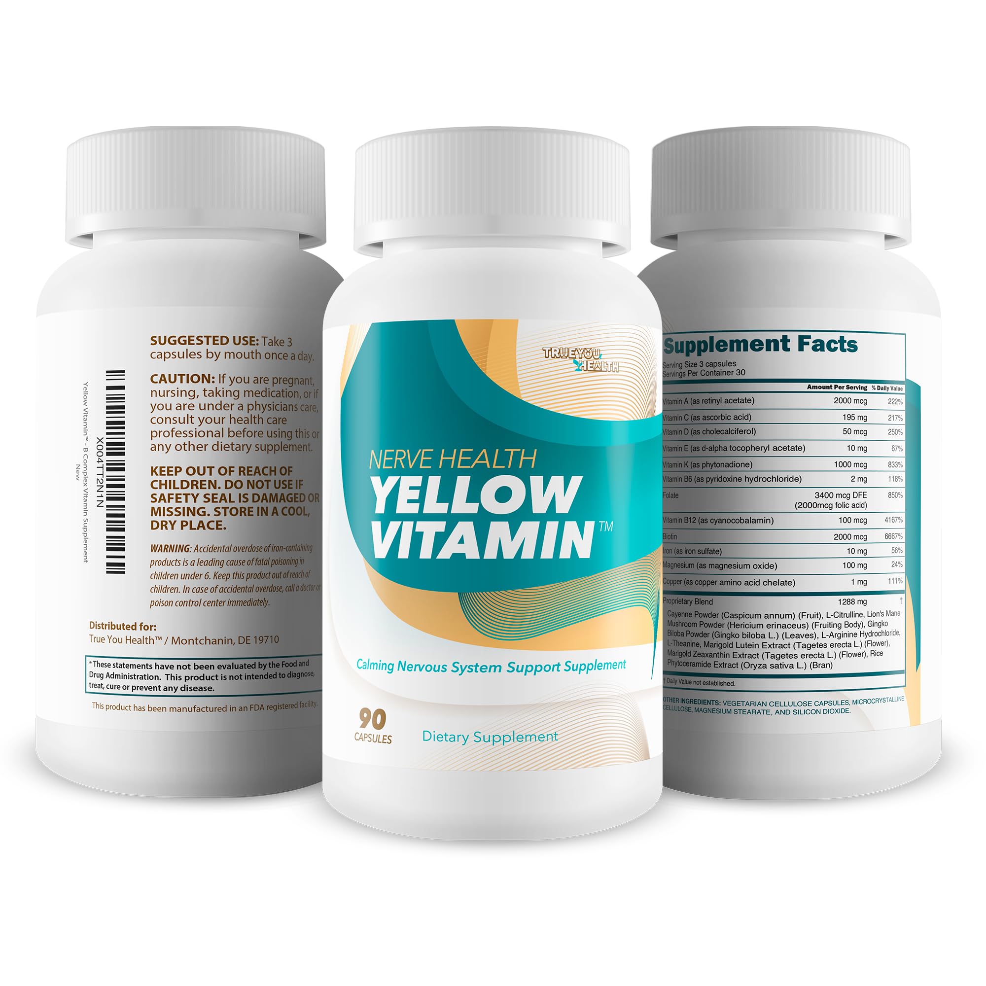 Ingredients and nutrients panel for Yellow Vitamin for Nerves