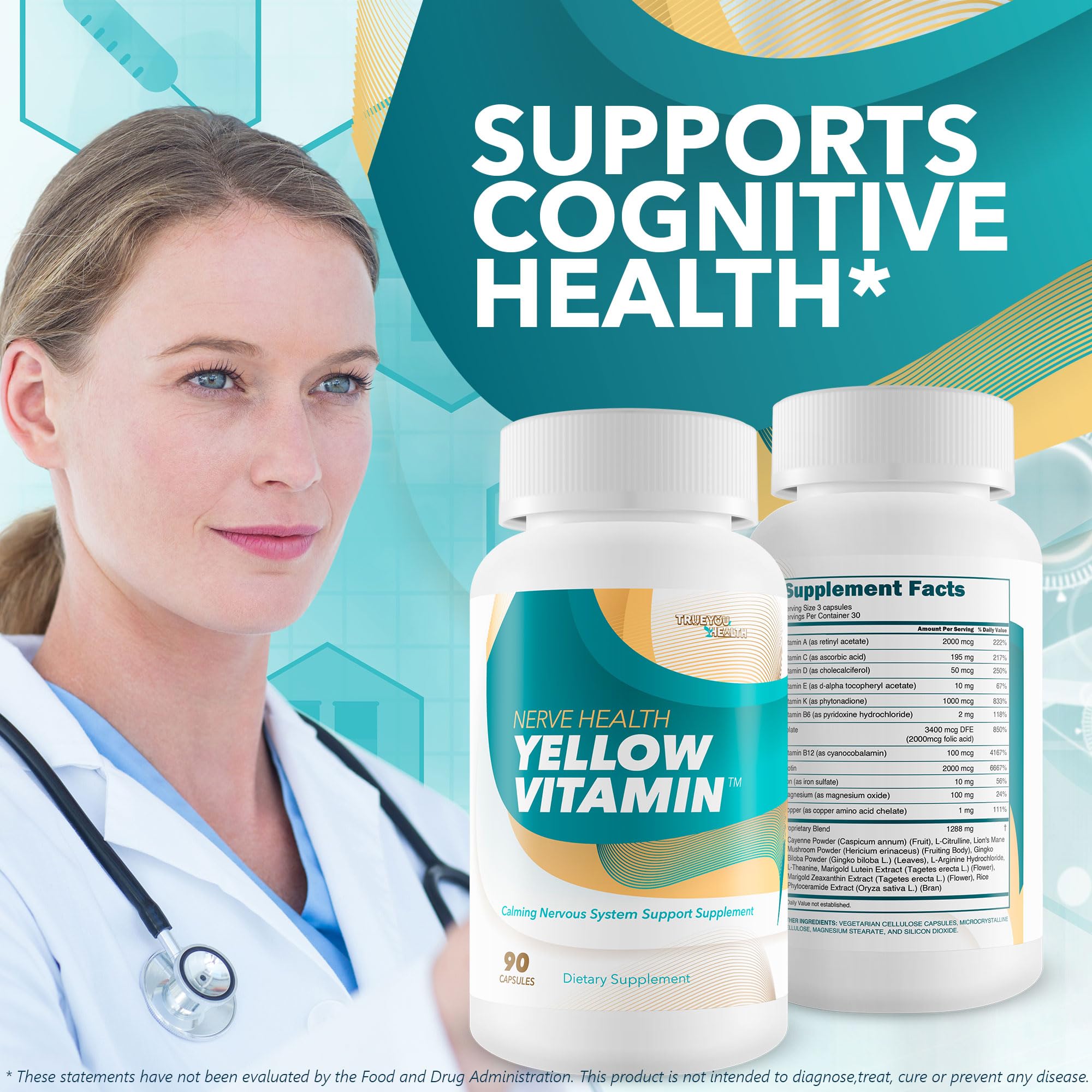 Lions Mane mushroom alongside Yellow Vitamin for Nerves