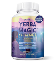 Bottle of Yerba Magic 100% Yerba Mate Capsules on a white background