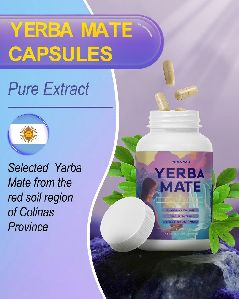 Label highlighting 75mg caffeine per capsule