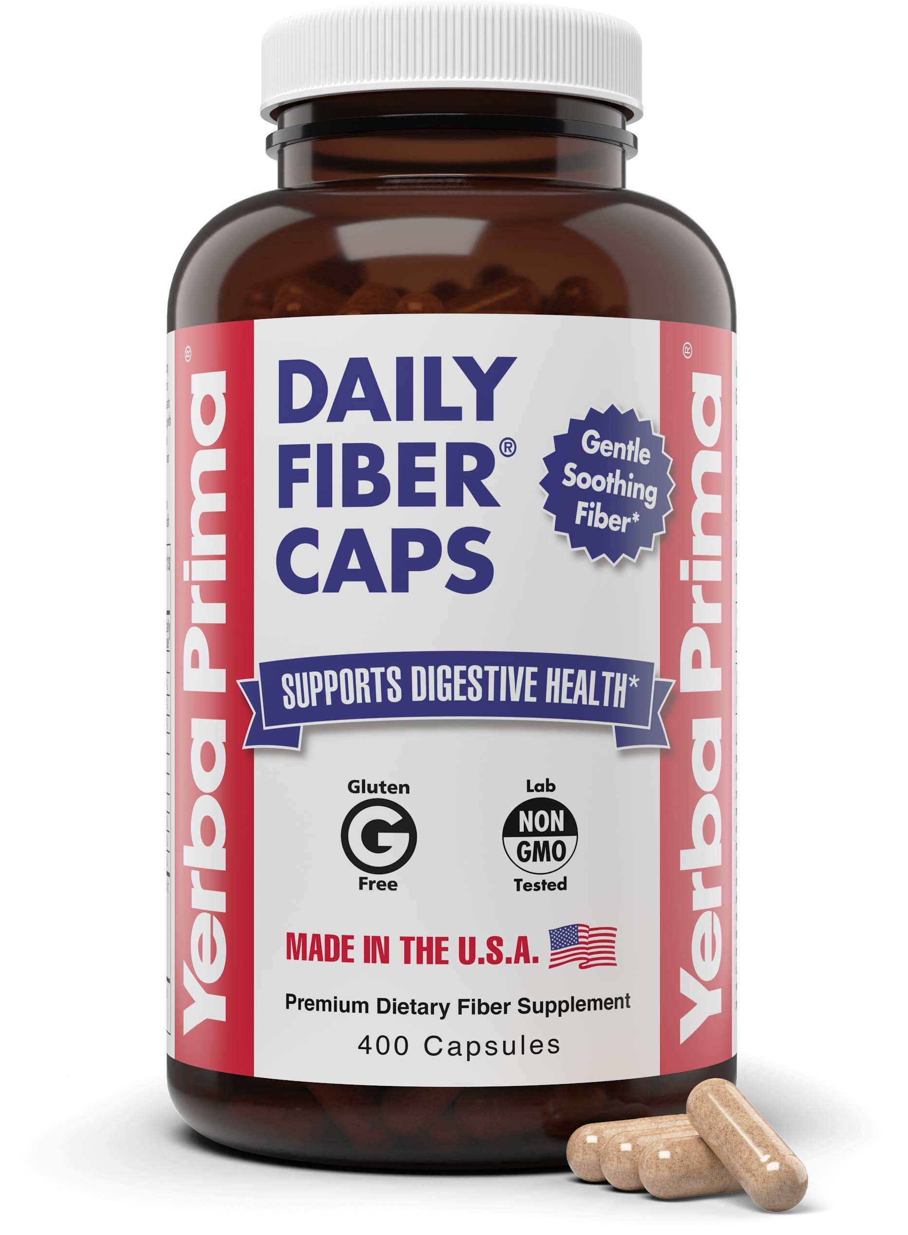 Yerba Prima Daily Fiber Caps 400 capsule bottle label