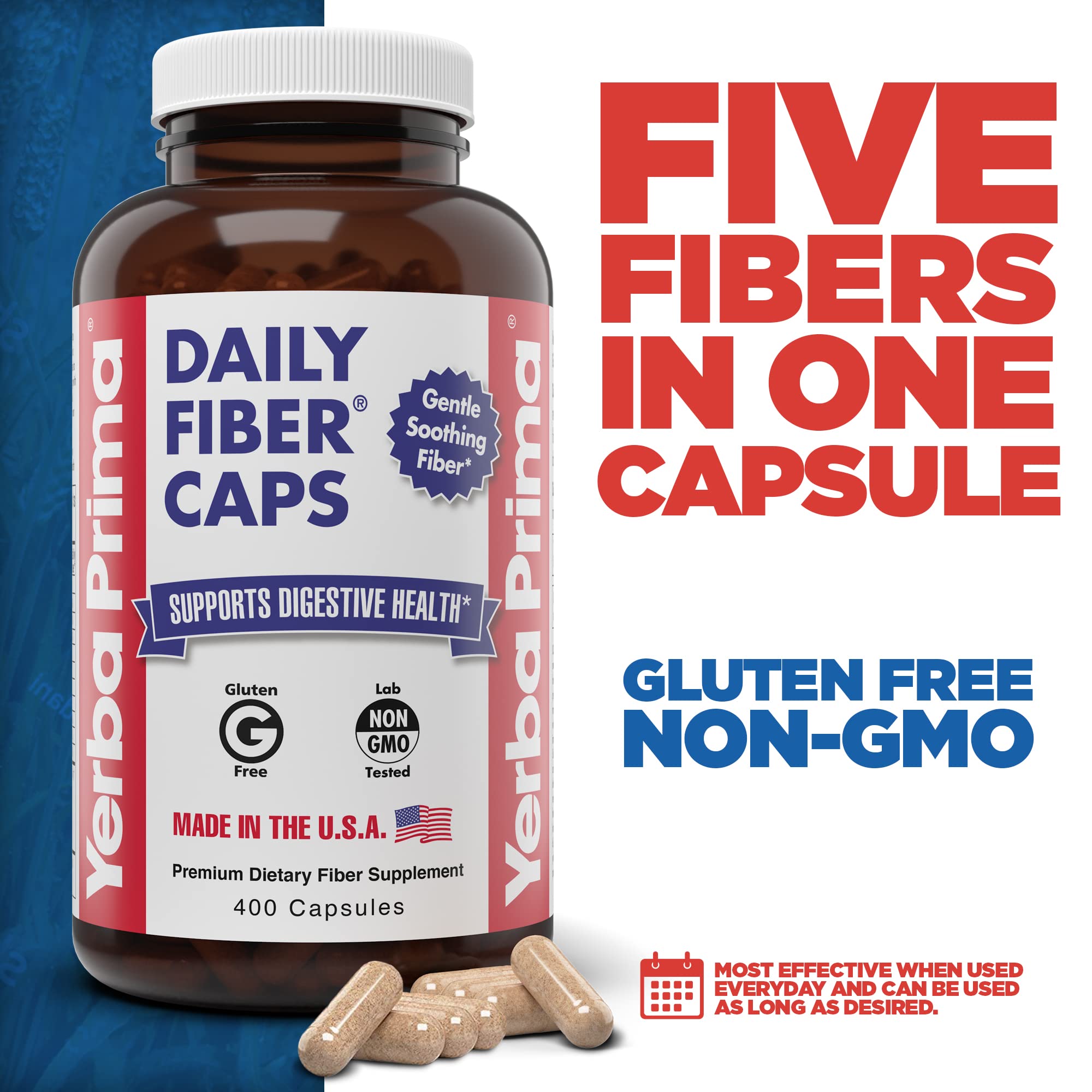 Psyllium husk and non-GMO soy fiber capsules