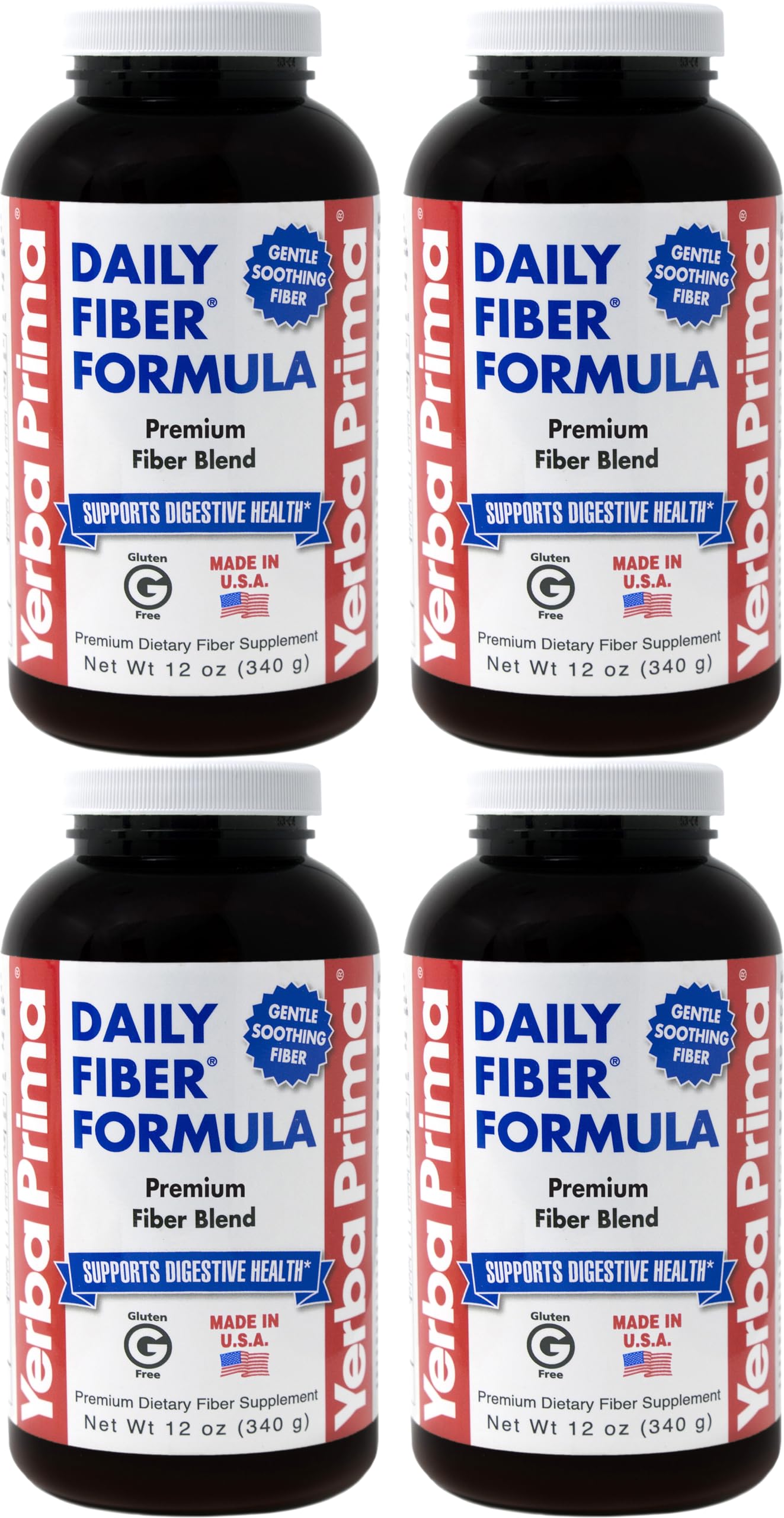 Hero image: Yerba Prima Daily Fiber Formula Powder, 12 oz, Pack of 4.
