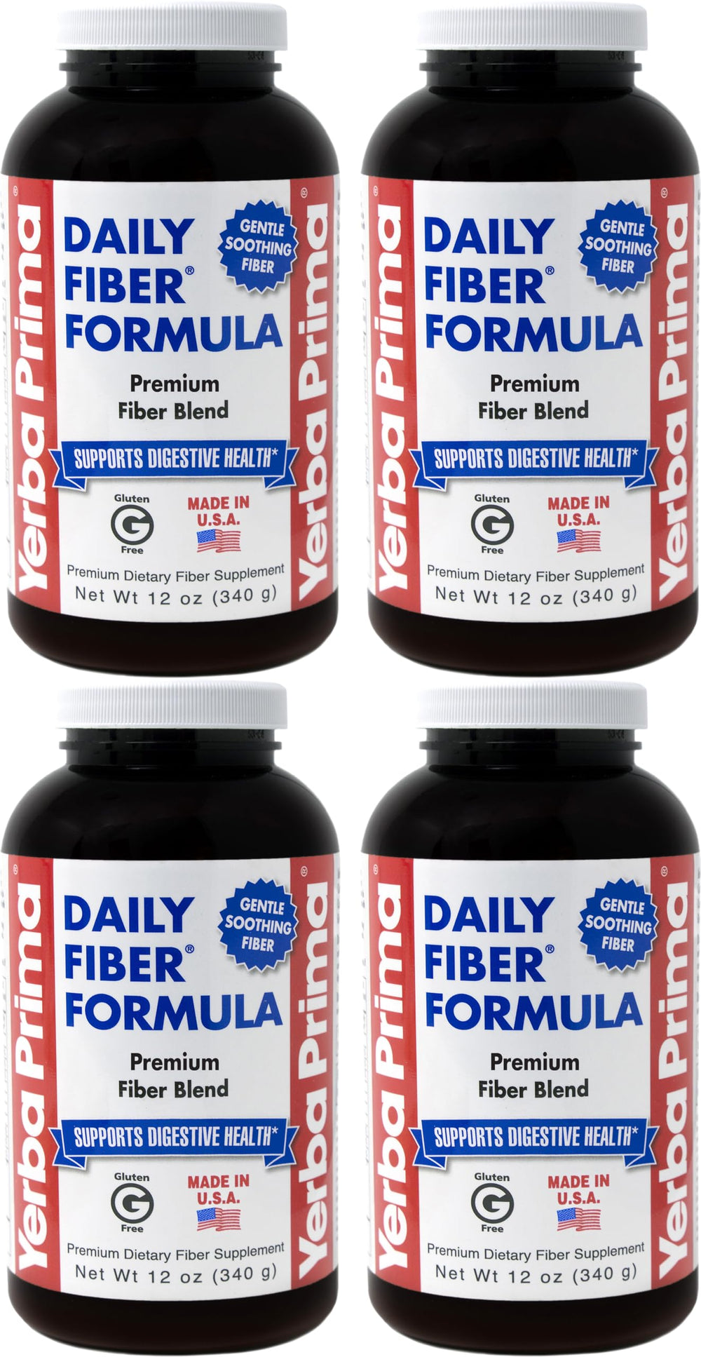 Hero image: Yerba Prima Daily Fiber Formula Powder, 12 oz, Pack of 4.