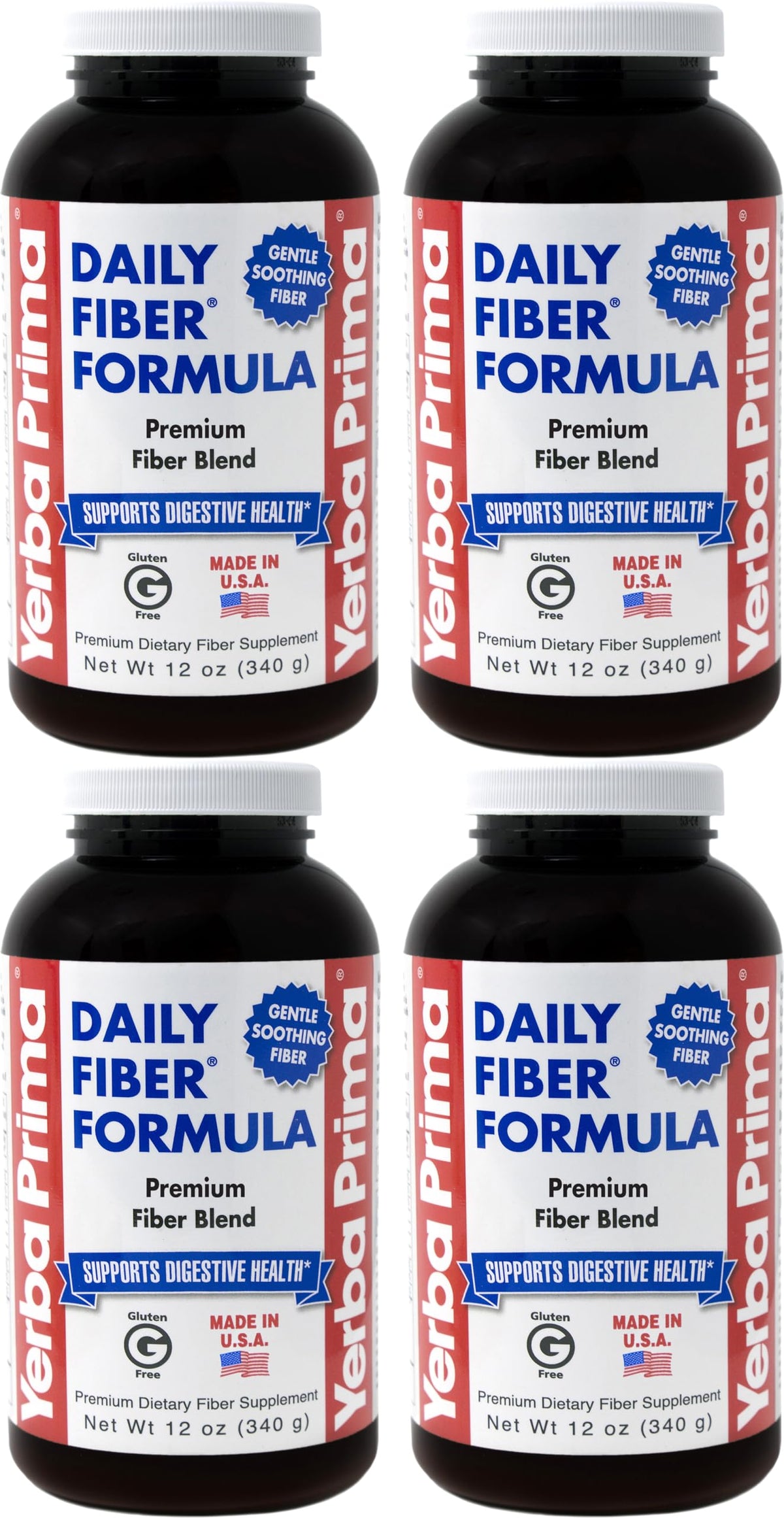 Hero image: Yerba Prima Daily Fiber Formula Powder, 12 oz, Pack of 4.