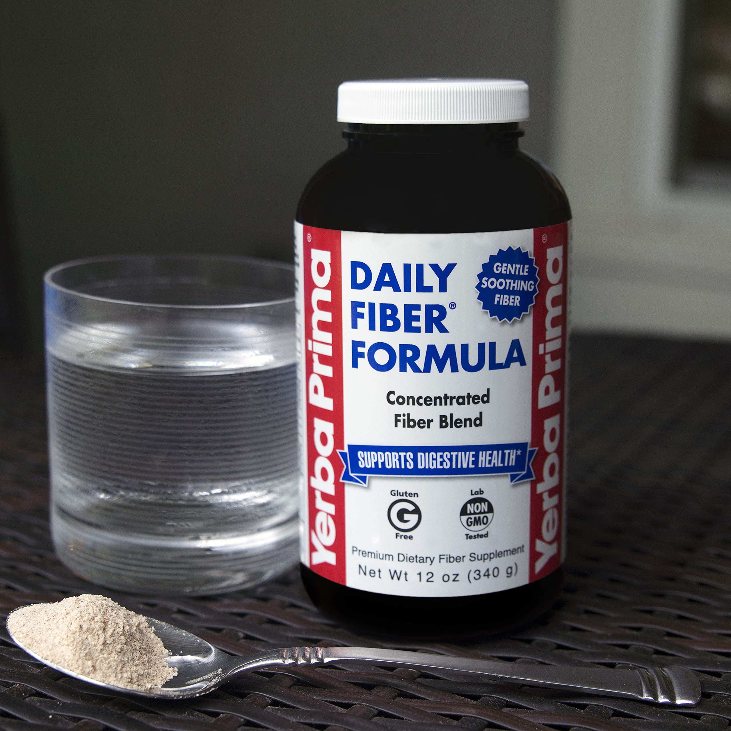 Nutrition facts label for Yerba Prima Daily Fiber Formula Powder.