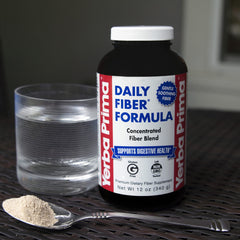 Nutrition facts label for Yerba Prima Daily Fiber Formula Powder.