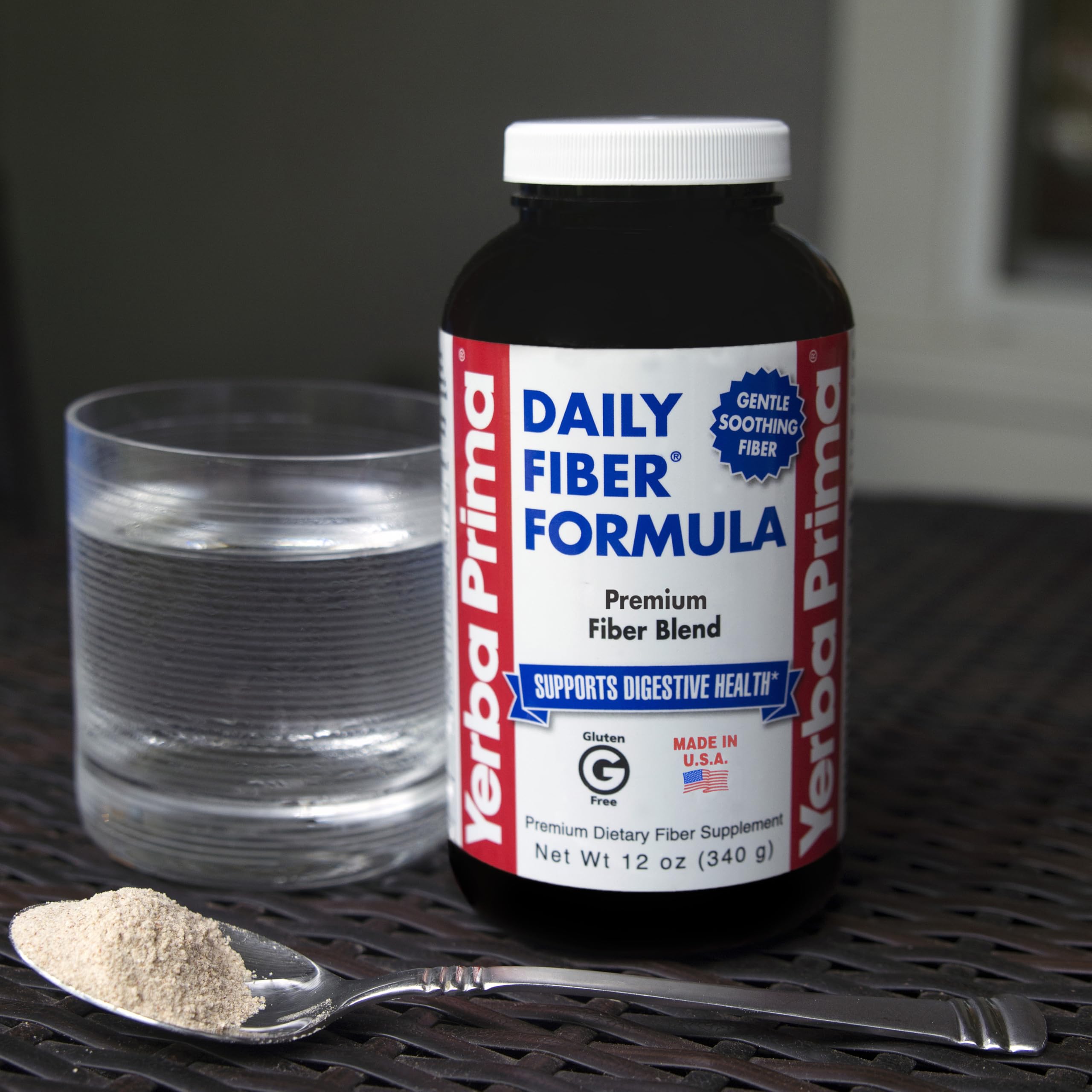 Measuring scoop with Yerba Prima Daily Fiber Powder