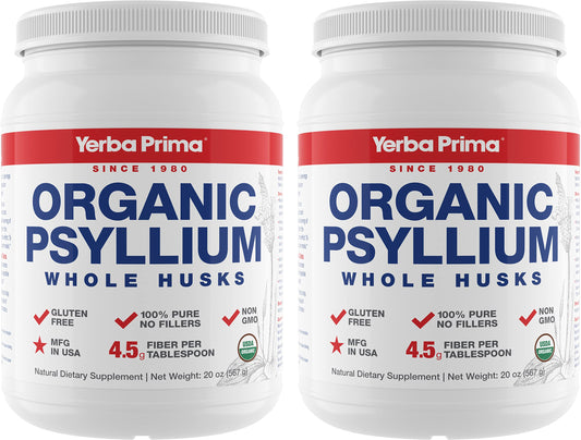 Front view of Yerba Prima Organic Whole Psyllium Husks 20 oz Pack of 2