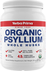 Front view of Yerba Prima Organic Psyllium Whole Husk 20 oz bottle