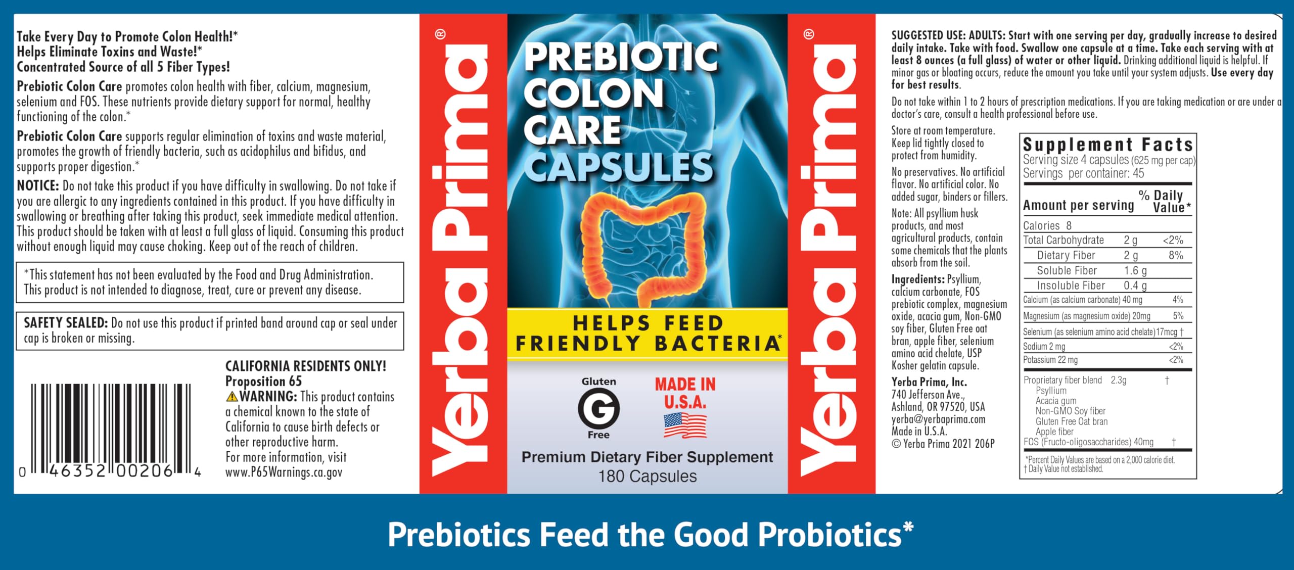 Back label of Yerba Prima Colon Care Capsules bottle