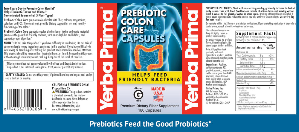 Back label of Yerba Prima Colon Care Capsules bottle