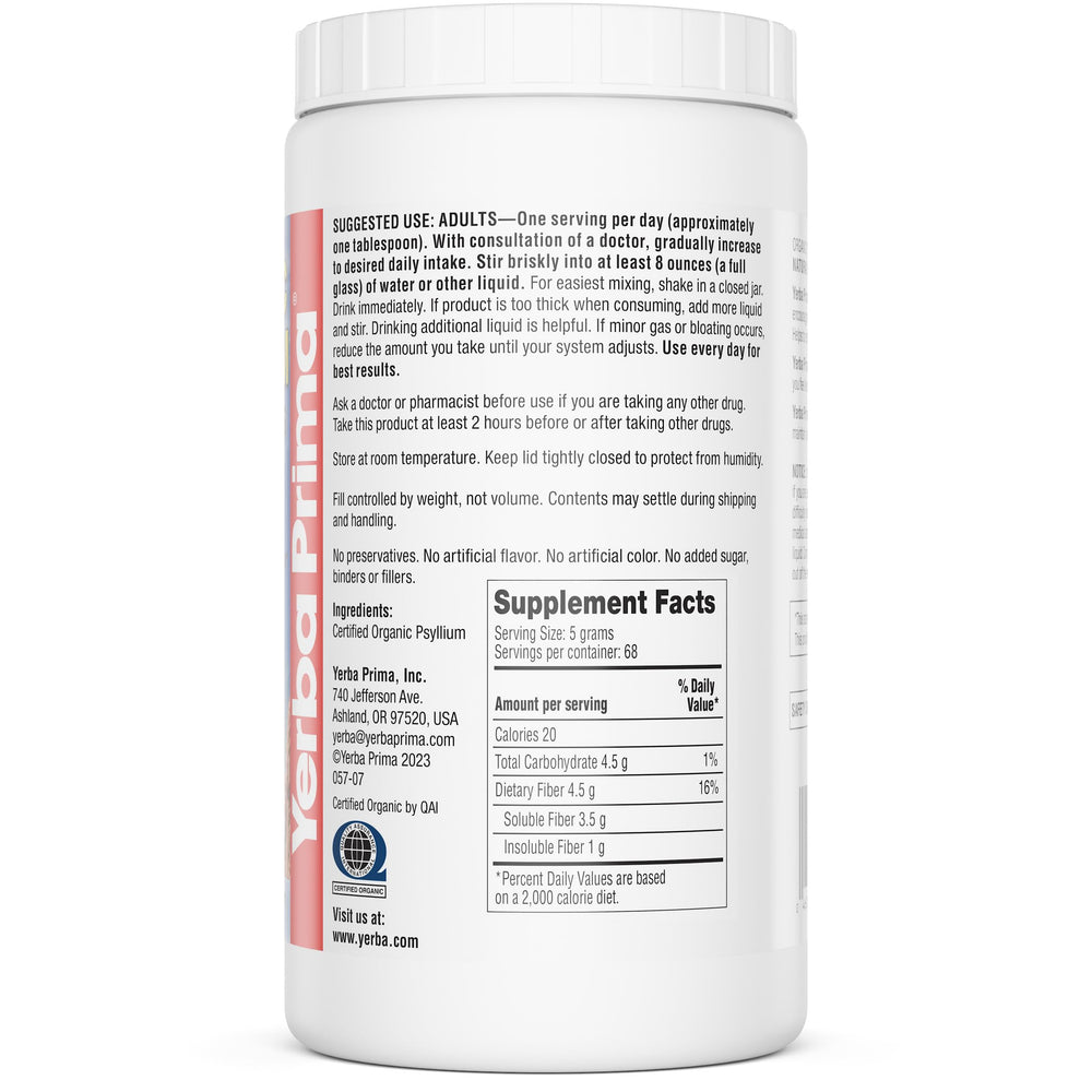 Back label showing organic and dietary certifications