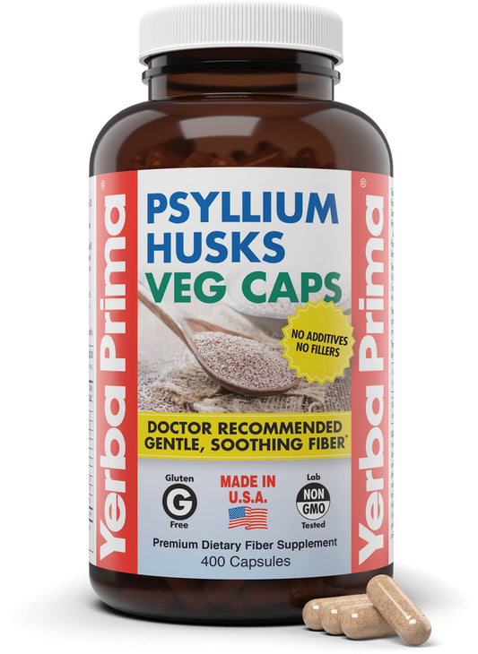 Yerba Prima Psyllium Husk Capsules bottle - 400 capsules, 625 mg each
