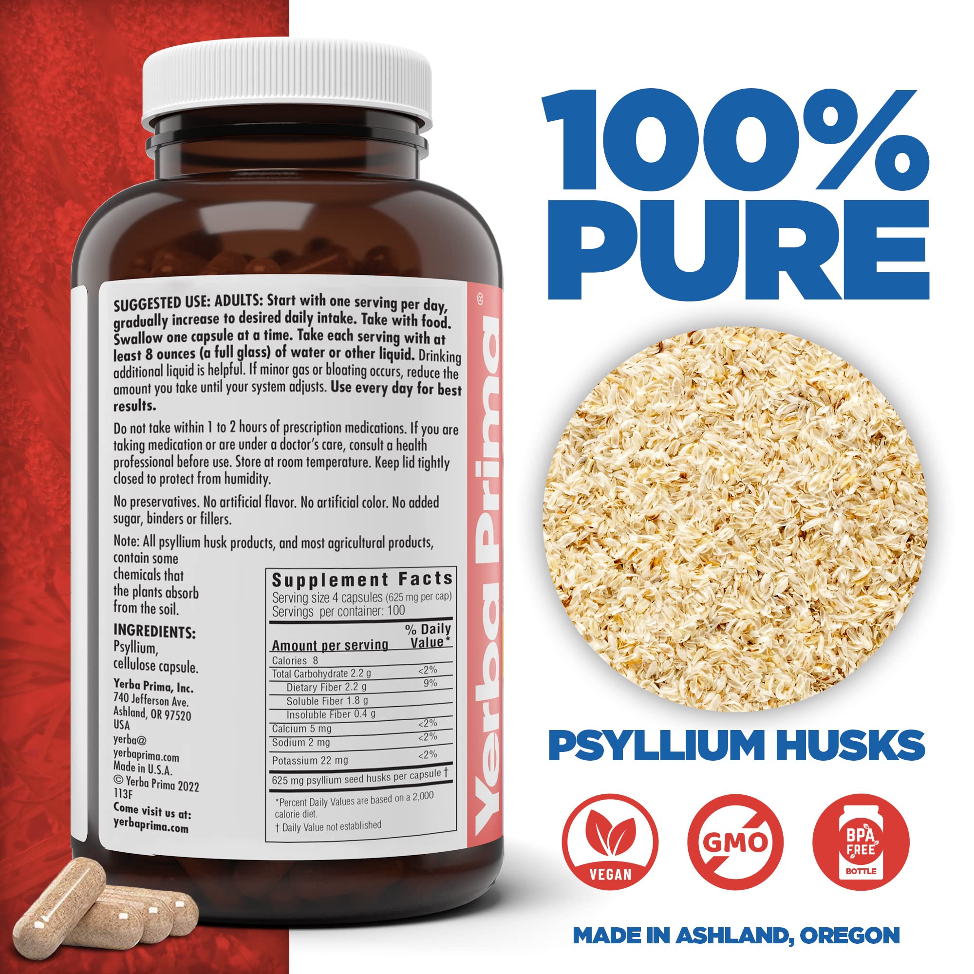 Close-up of Psyllium Husk Capsules showing 625 mg per capsule