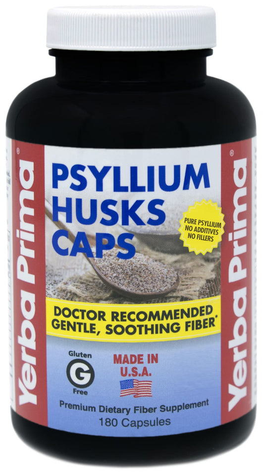 Yerba Prima Psyllium Husk Capsules bottle front – 625 mg per capsule