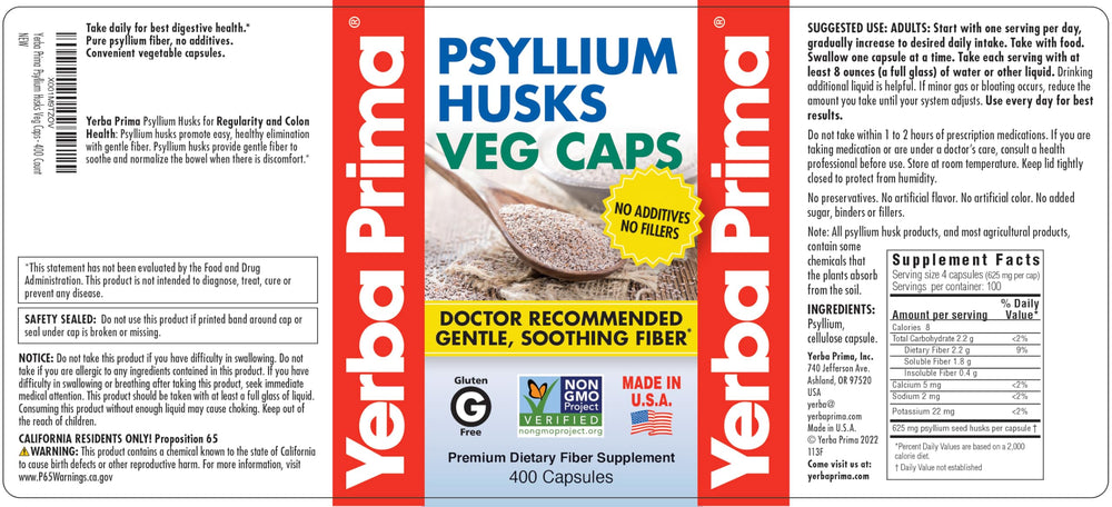 All-natural psyllium husk capsules made from Plantago Ovata