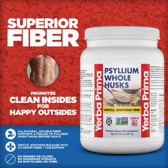 Yerba Prima psyllium husk mixed in water shows seamless hydration-ready fiber