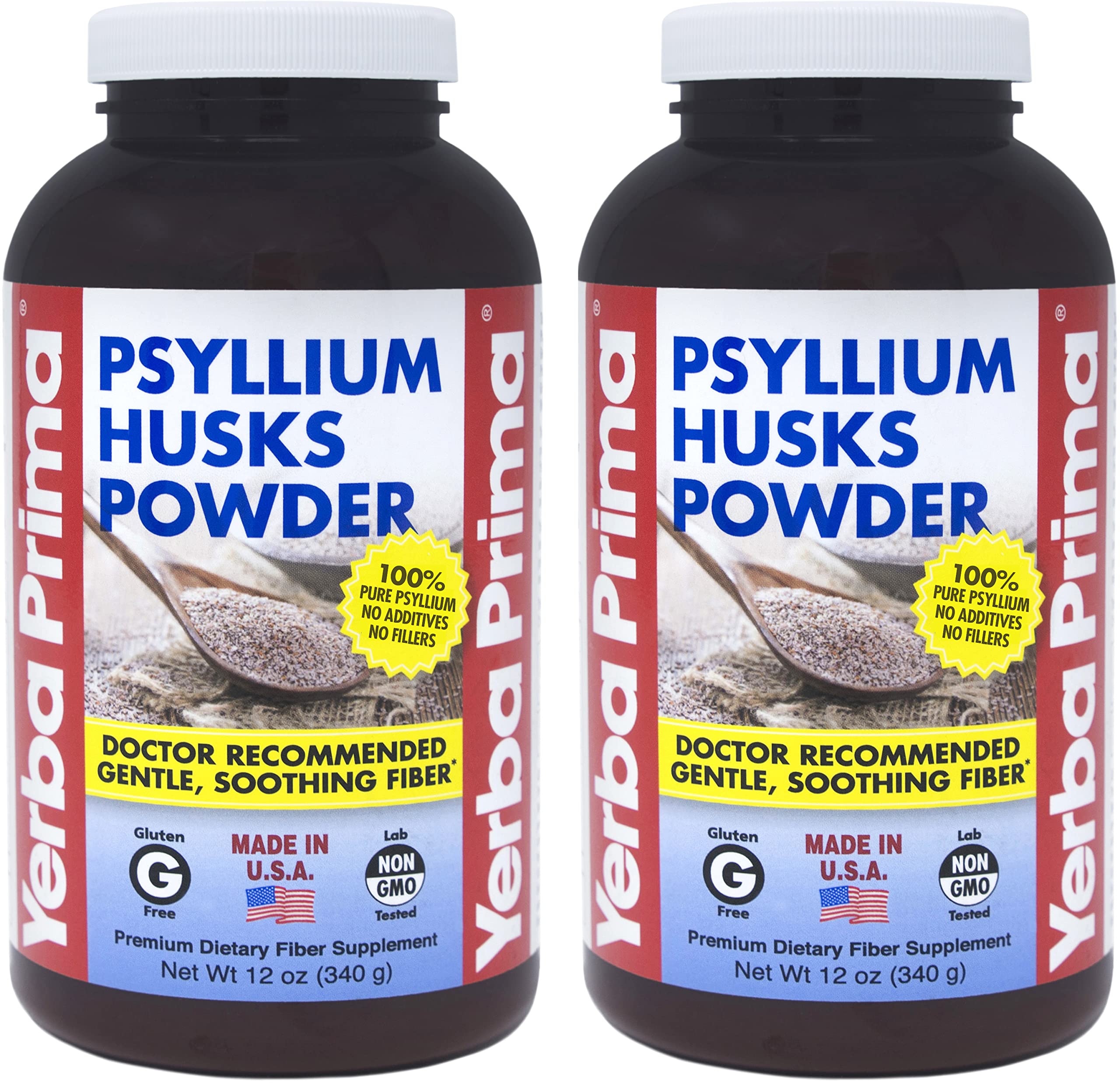Front label image of Yerba Prima Psyllium Husk Powder 12 oz pack of 2