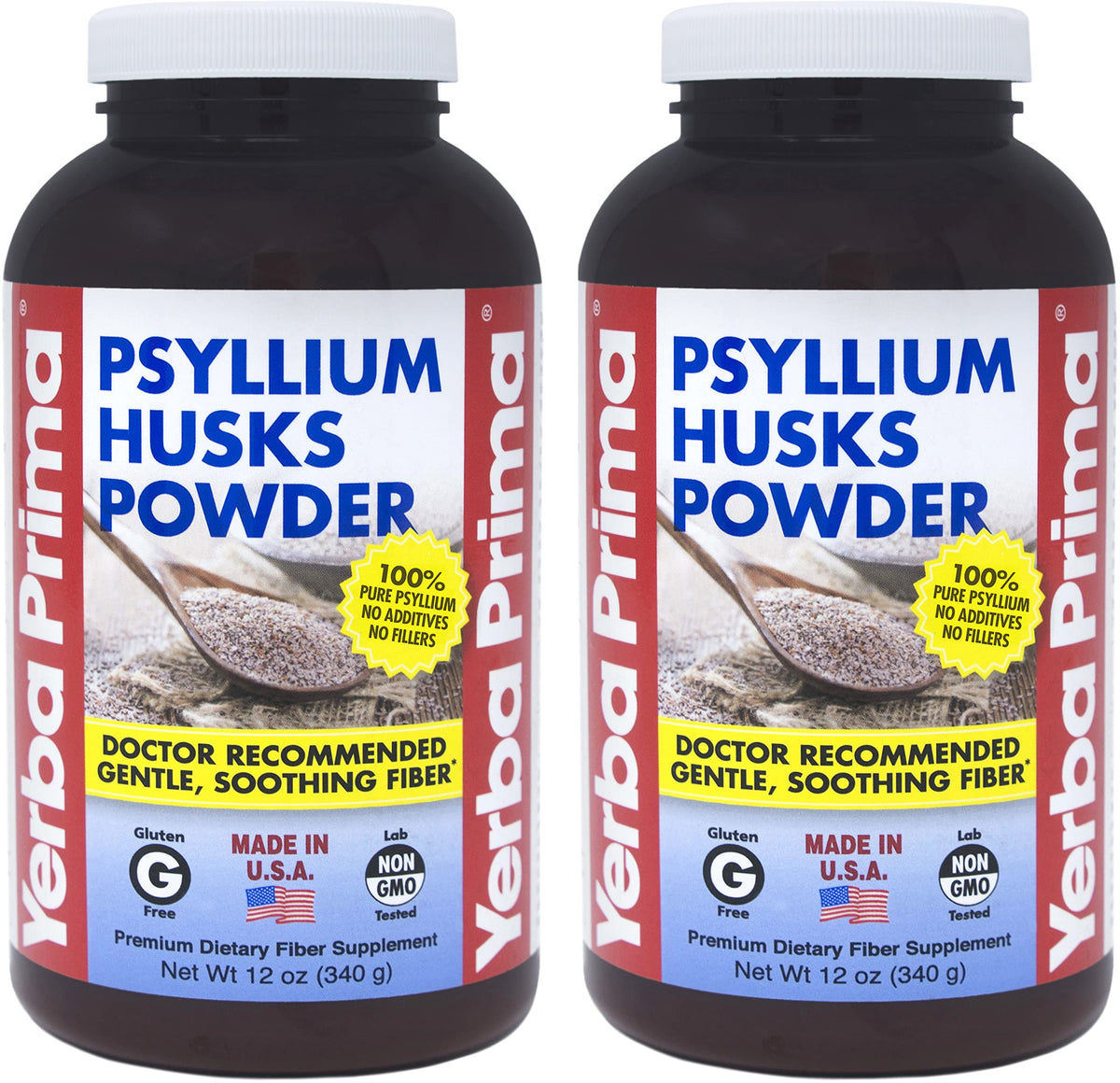 Front label image of Yerba Prima Psyllium Husk Powder 12 oz pack of 2