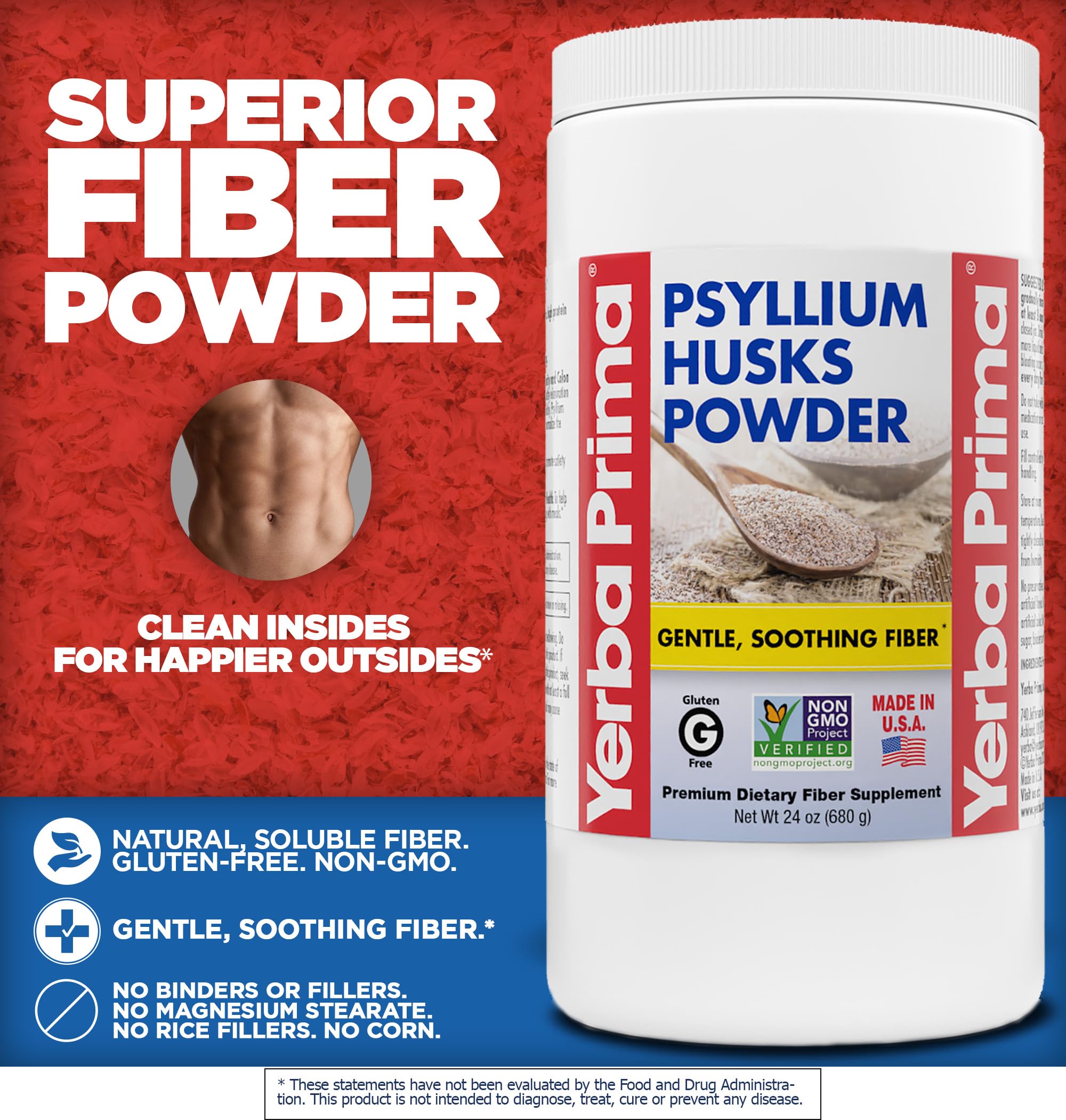 Back label with nutrition facts for Yerba Prima Psyllium Husk Powder 24oz