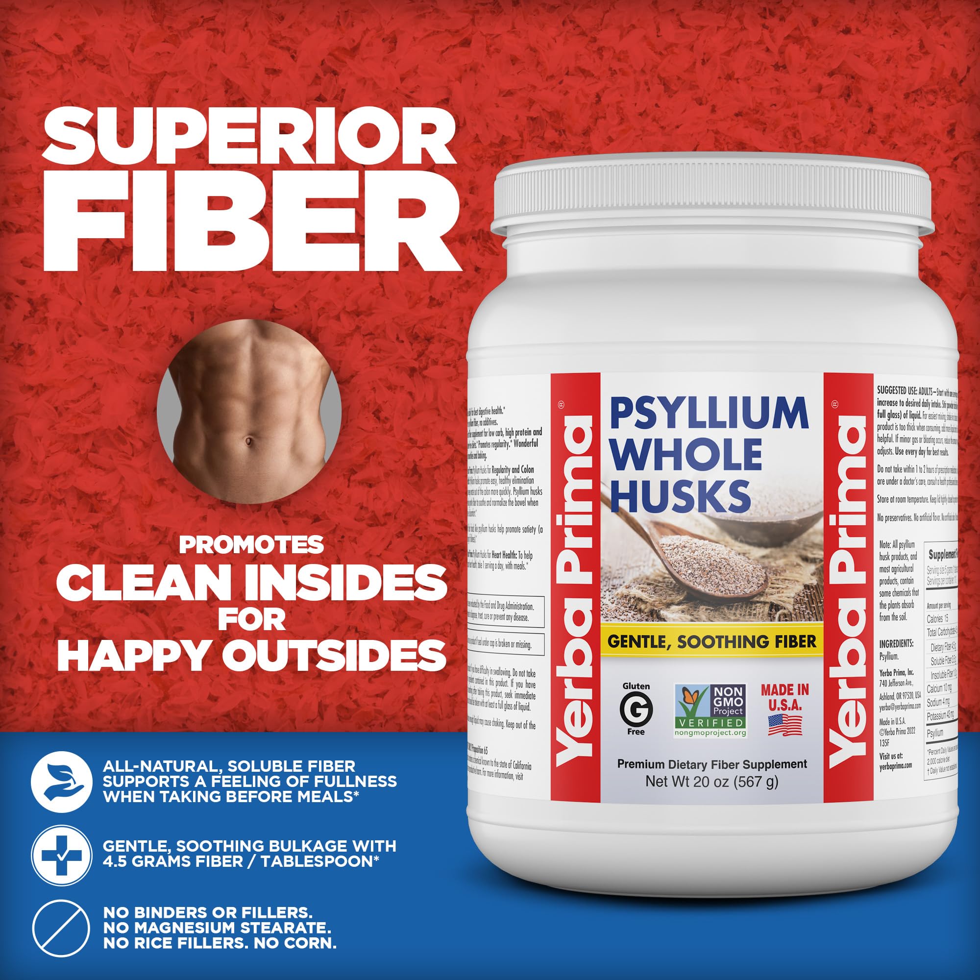 Back packaging with product information and nutrition facts