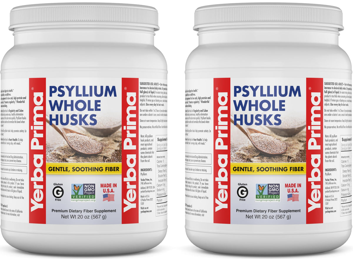 Front packaging of Yerba Prima Psyllium Whole Husk 20 oz Pack of 2