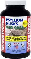 Yerba Prima Psyllium Husks bottle with 180 vegan capsules (625mg) – vegan