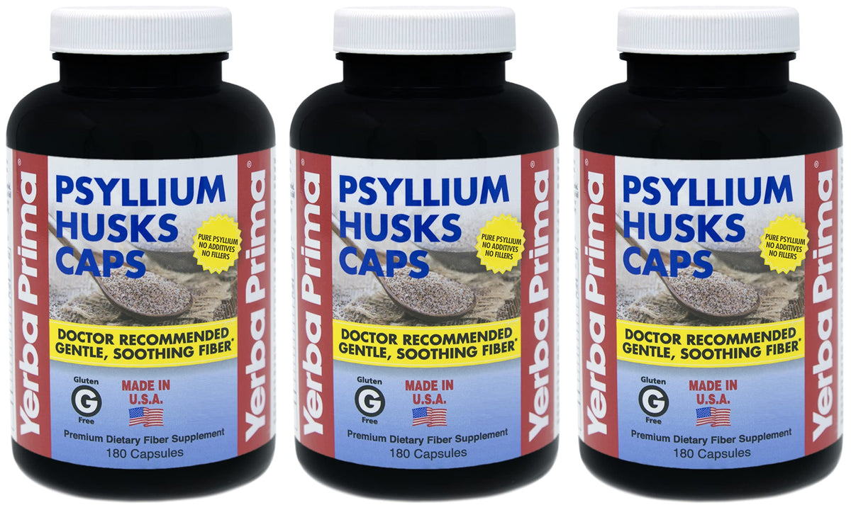 Yerba Prima Psyllium Husk Caps bottle with 180 capsules