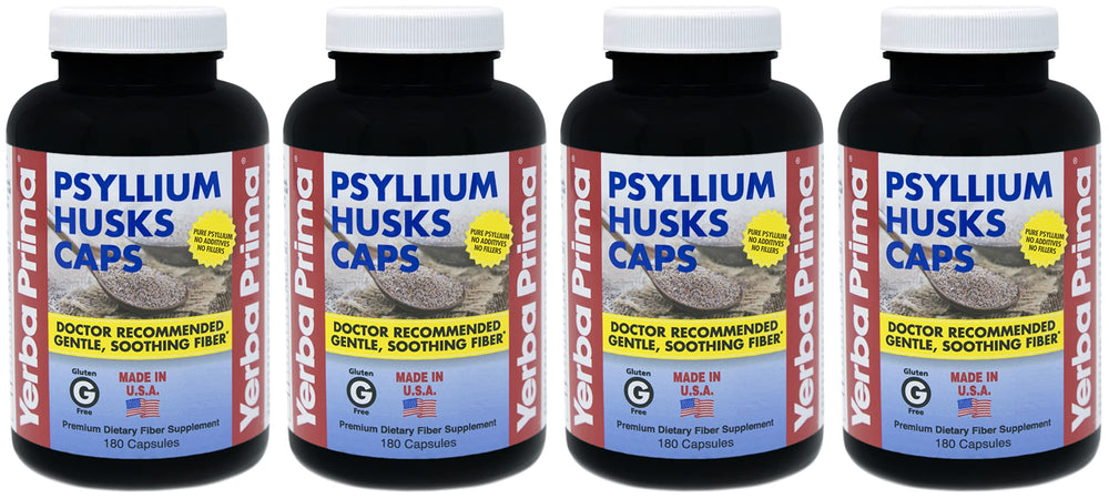 Yerba Prima Psyllium Husks Caps bottle front for regularity support.