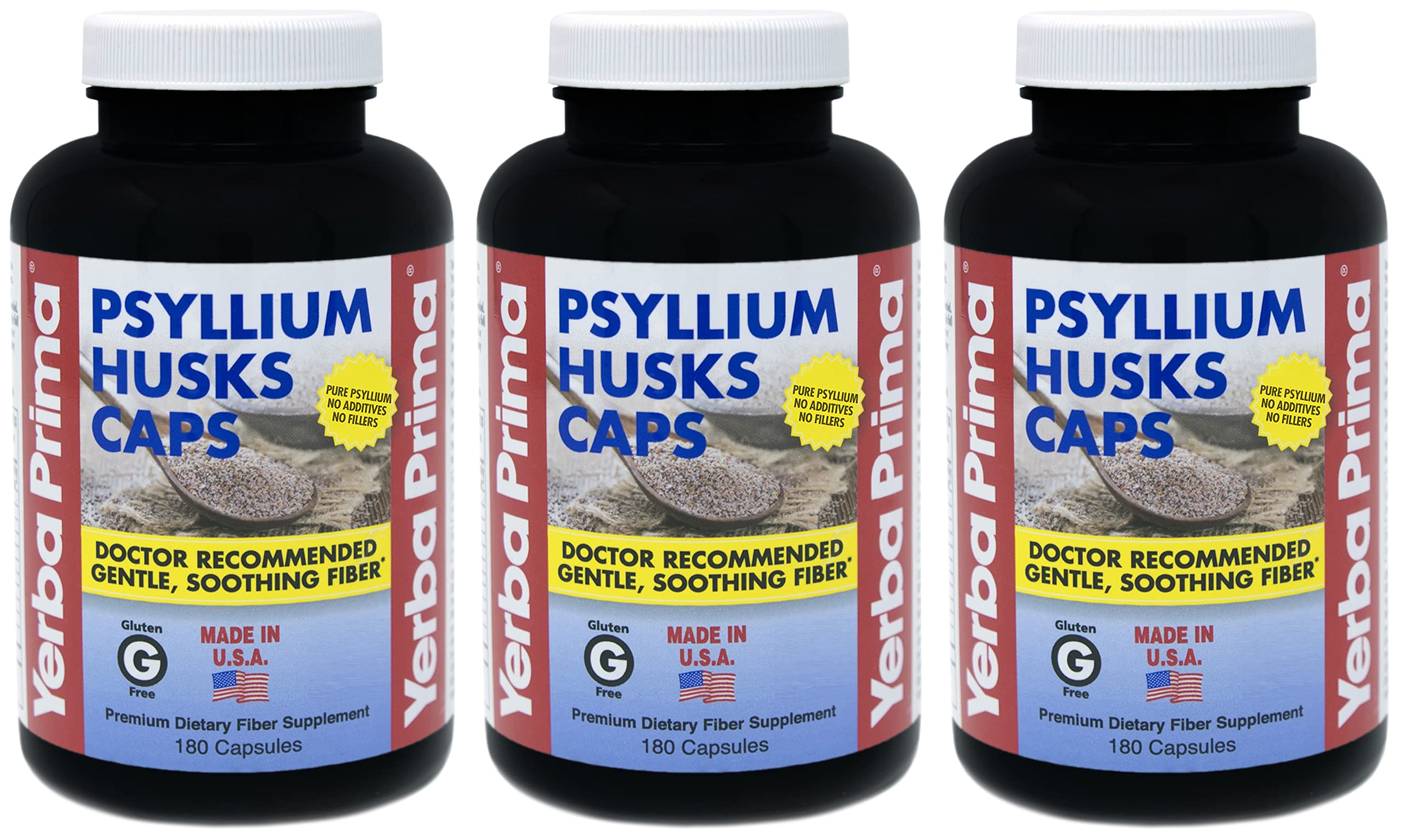 Yerba Prima psyllium husks caps pack 3 bottles for daily fiber support