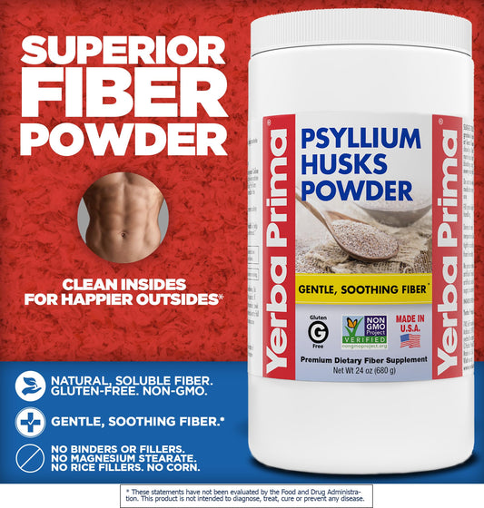 Close-up of Yerba Prima Psyllium Husks Powder label