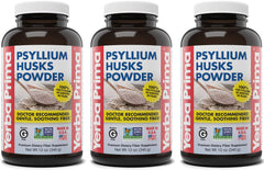 Three 12 oz bottles of Yerba Prima Psyllium Husk Powder in a 3-pack front view