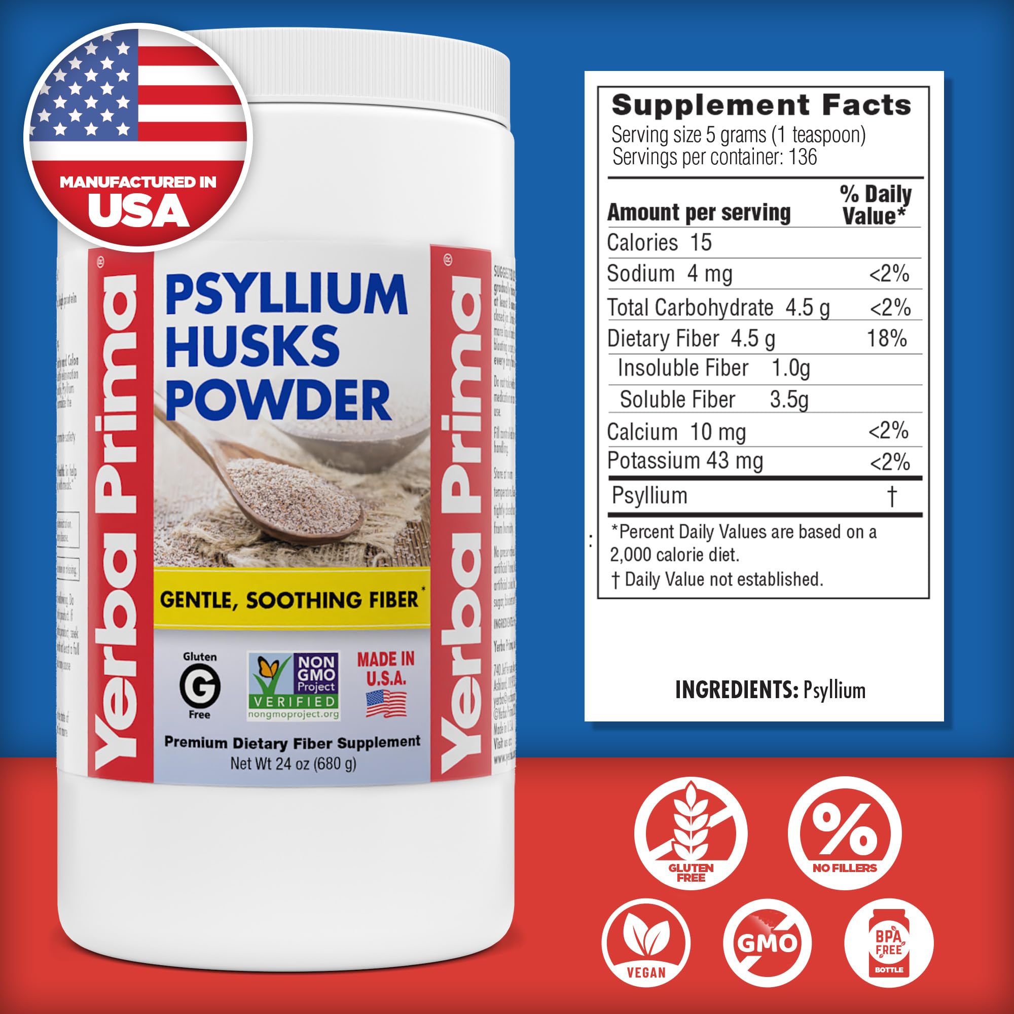 Glass of mixed Yerba Prima psyllium drink for gentle fiber intake.