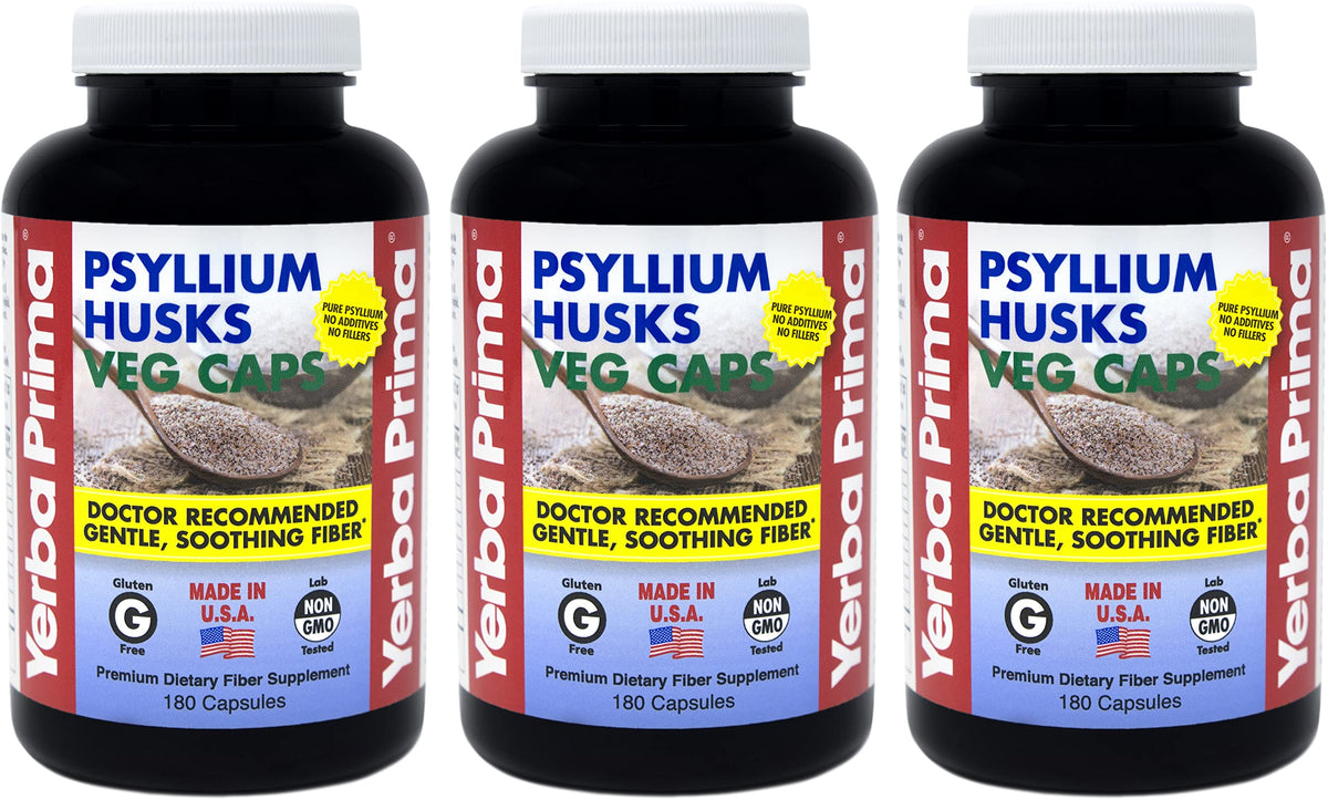 Yerba Prima Psyllium Husks Veg Caps bottle front label