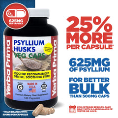 Close-up of Yerba Prima label - Psyllium husks vegan capsules