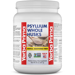 Yerba Prima Psyllium Whole Husks 20 oz bottle on kitchen counter
