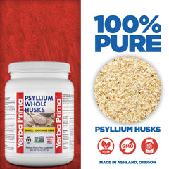 Measuring spoon scooping psyllium husks into a glass of water